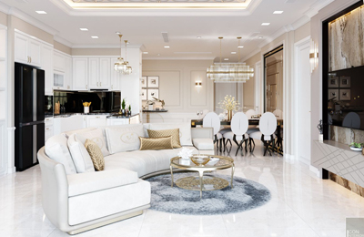 Nghệ thuật bố trí bếp hài hòa với phòng khách